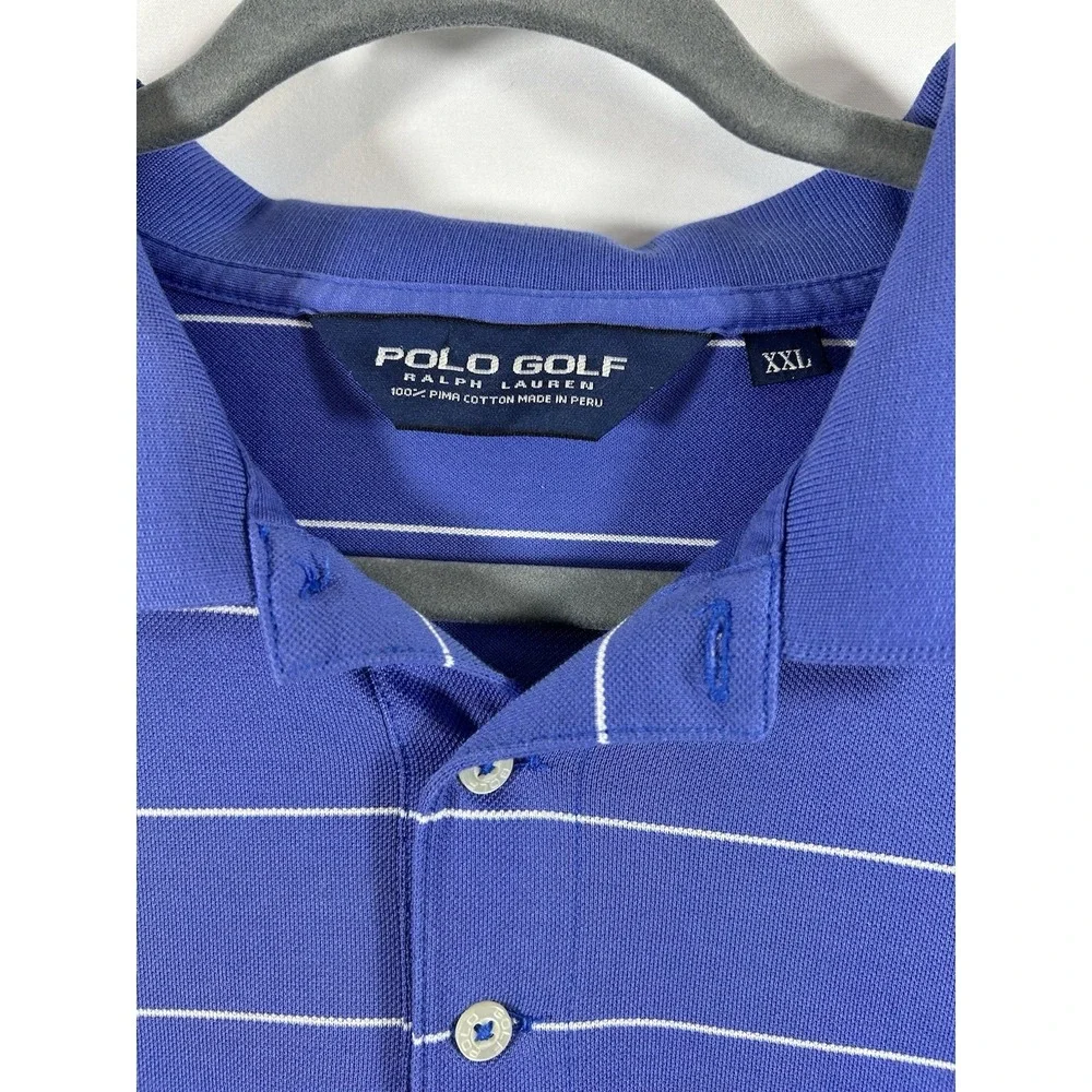 Polo Golf Ralph Lauren XXL Pima Cotton LS Shirt Hermitage C.G. Logo Blue Stipped